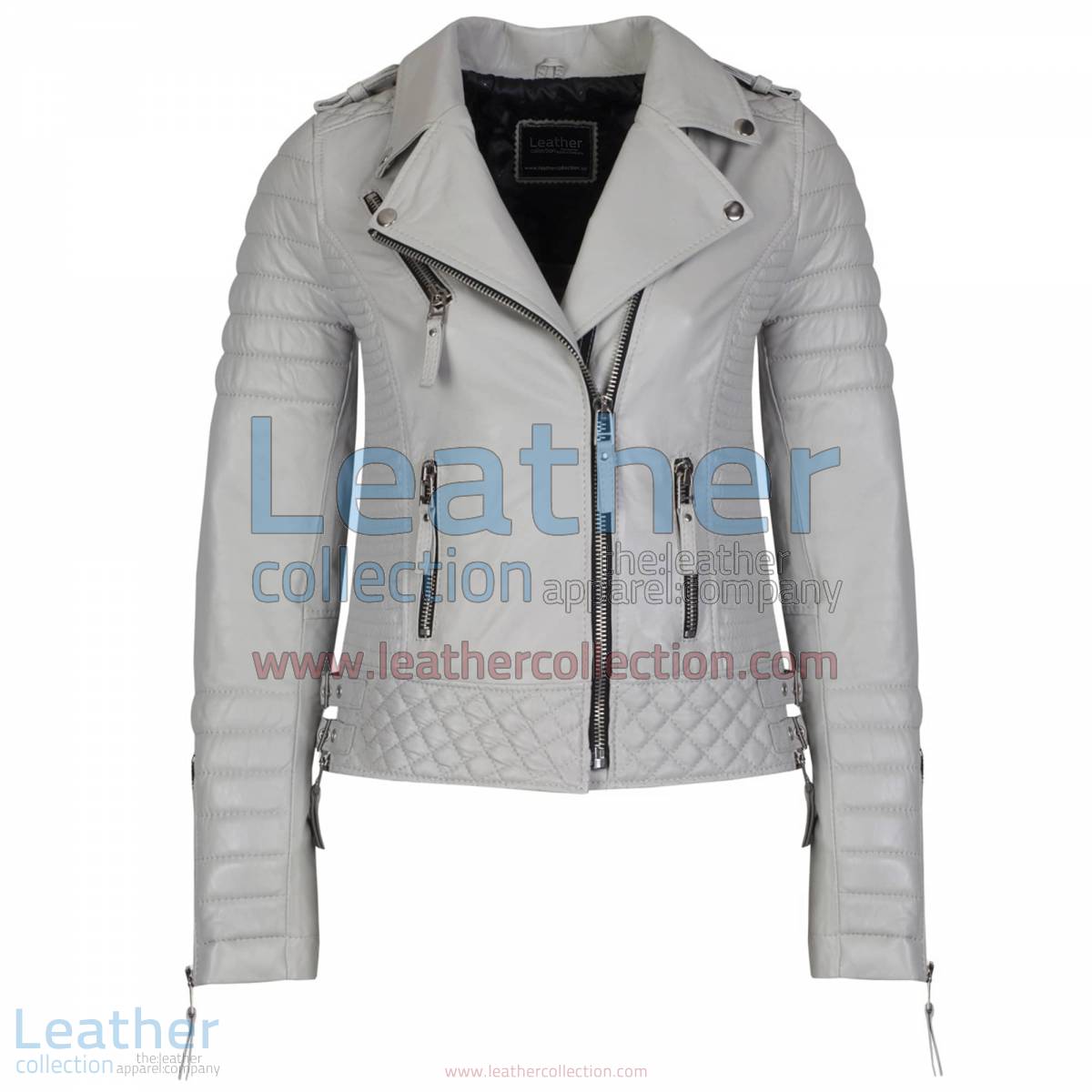 Biker Womens Grey Quilted Leather Jacket | womens quilted jacket