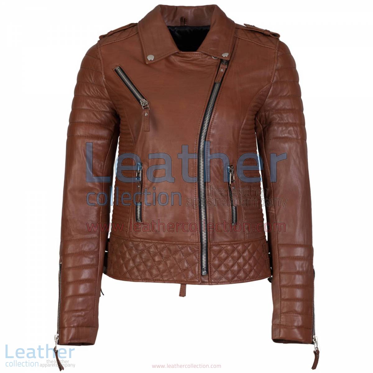 Biker Womens Quilted Leather Jacket Antique Brown | quilted leather jacket
