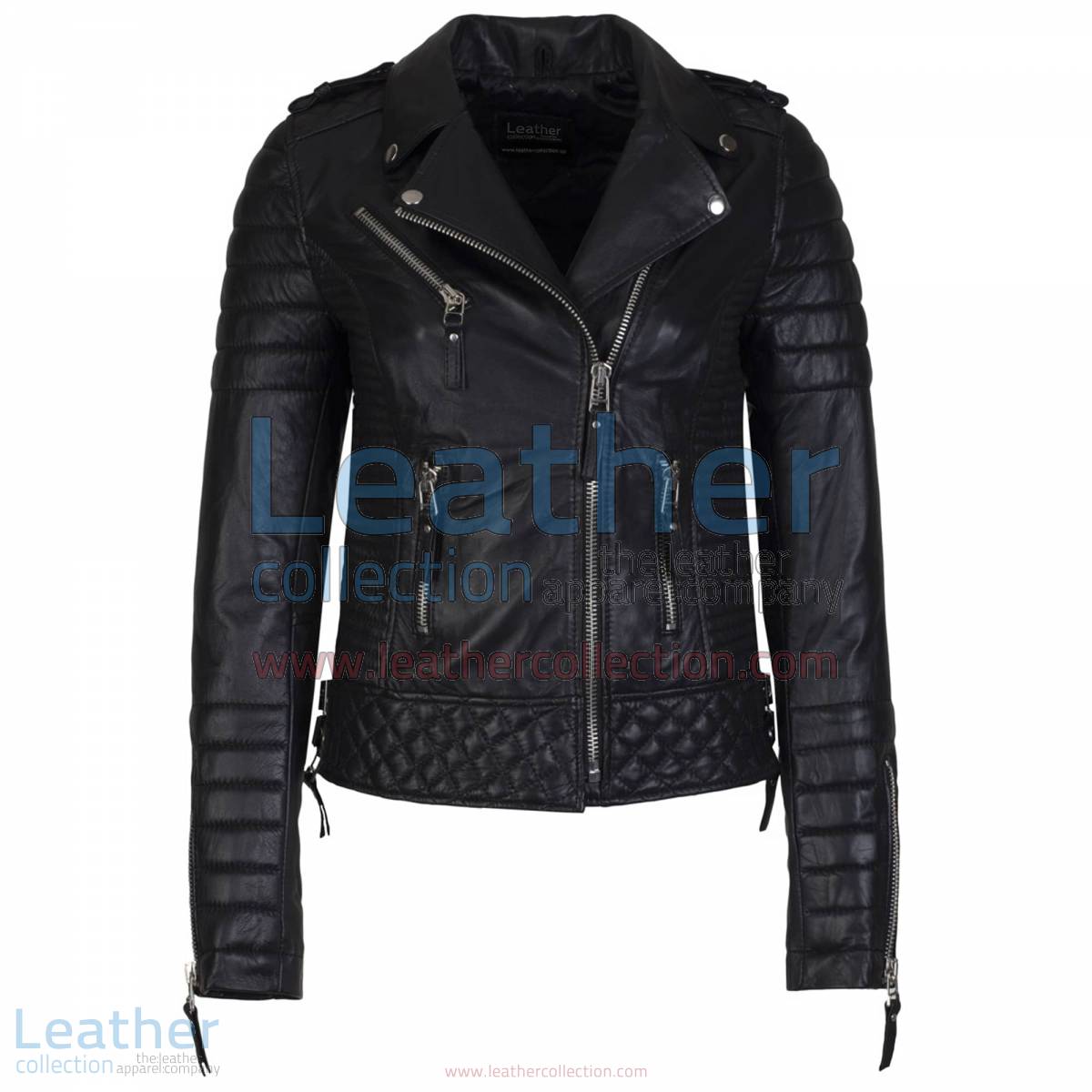 Biker Womens Quilted Leather Jacket Black | quilted leather jacket