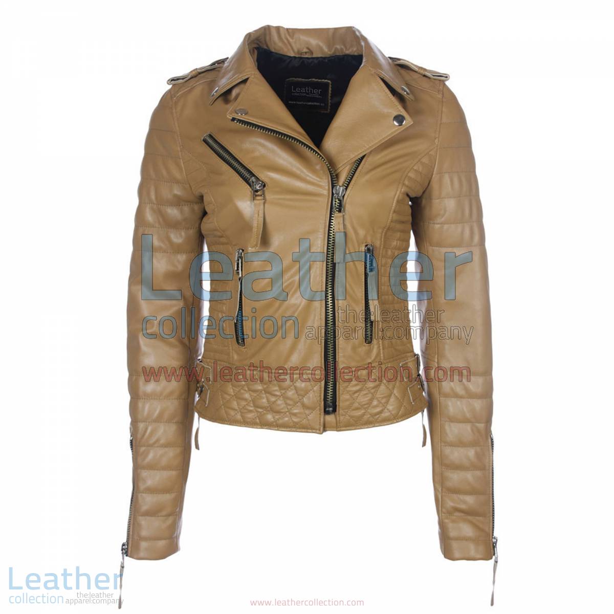 Biker Womens Camel Quilted Leather Jacket | quilted leather jacket