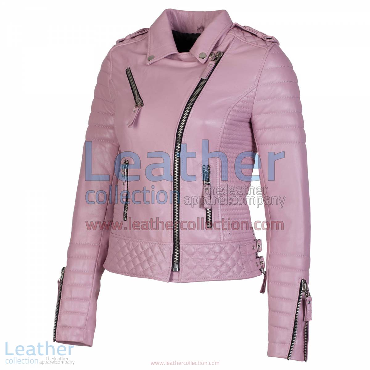 Biker Womens Pink Quilted Leather Jacket | womens quilted jacket