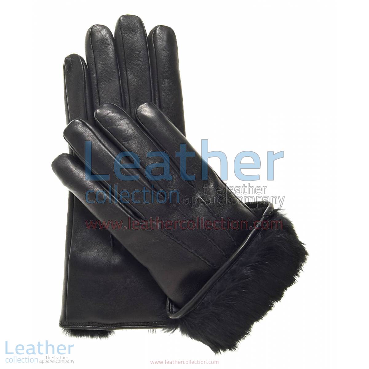 Black Fur Cuff Leather Gloves | fur cuff gloves