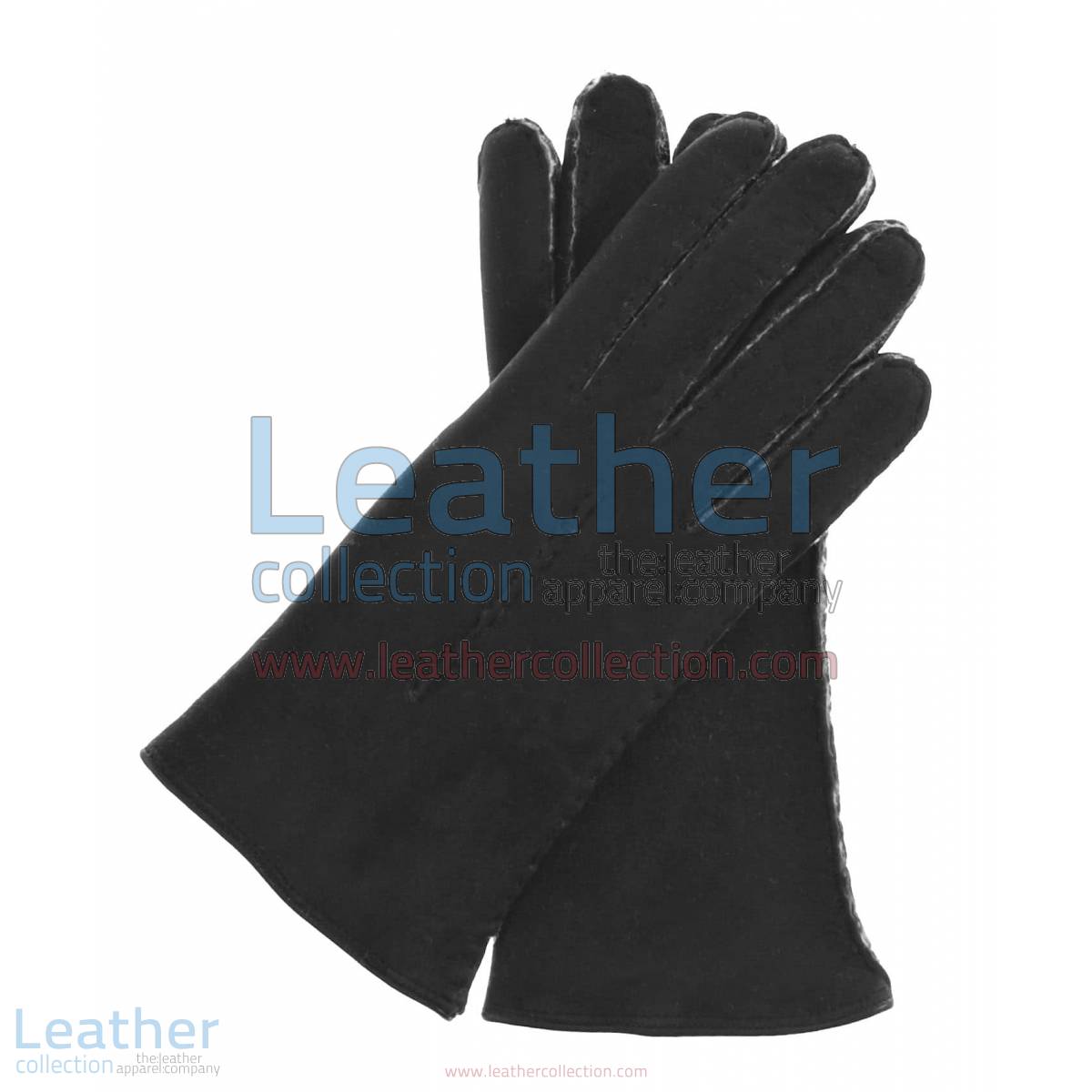 Black Suede Lamb Shearling Gloves Ladies | suede gloves ladies