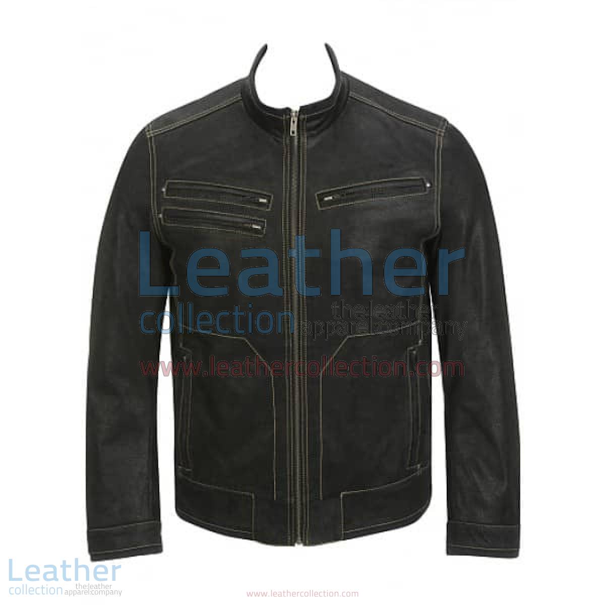Contrast Stitches Black Moto Fashion Leather Jacket | black moto jacket