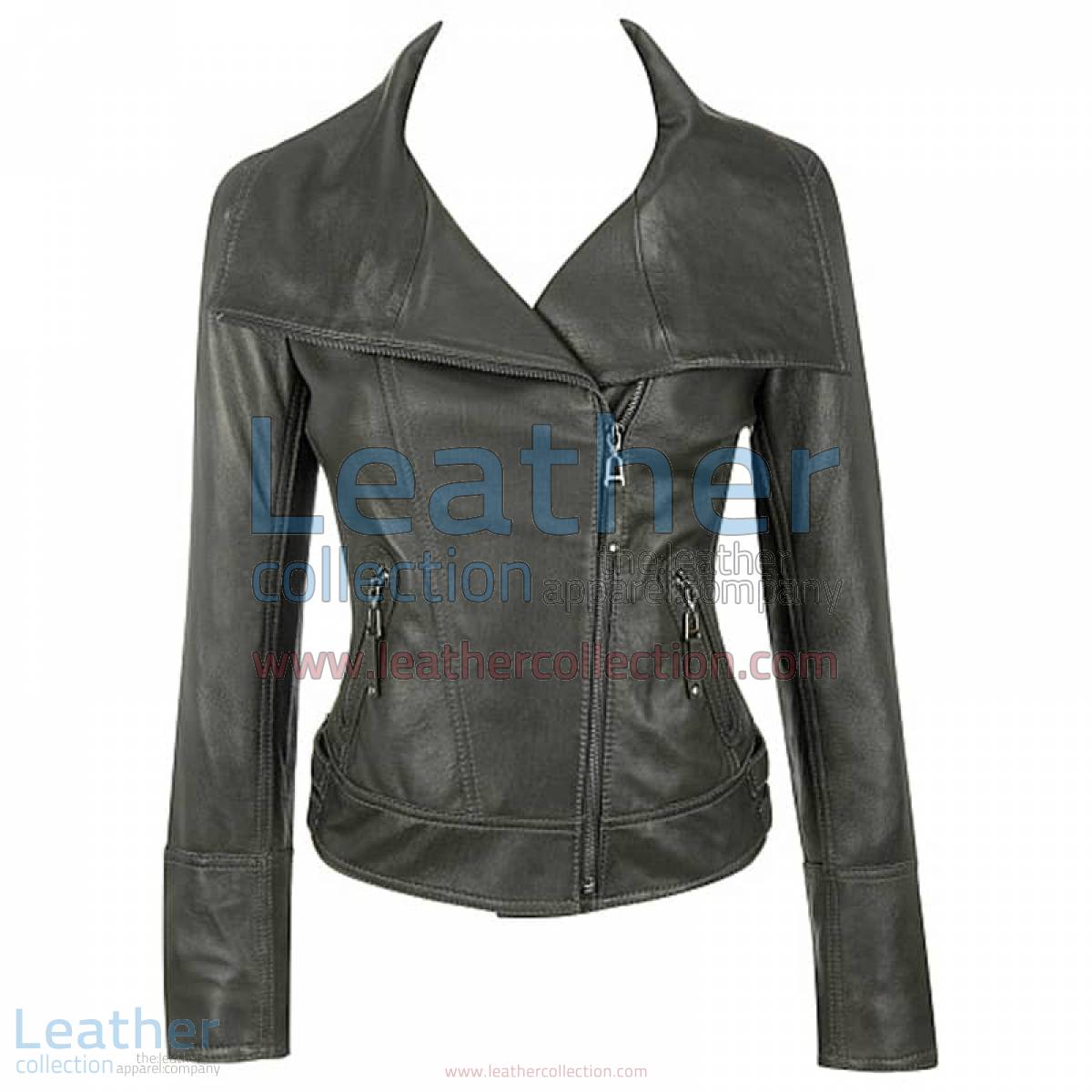 Lamb Leather Asymmetrical Black Jacket | lamb leather jacket