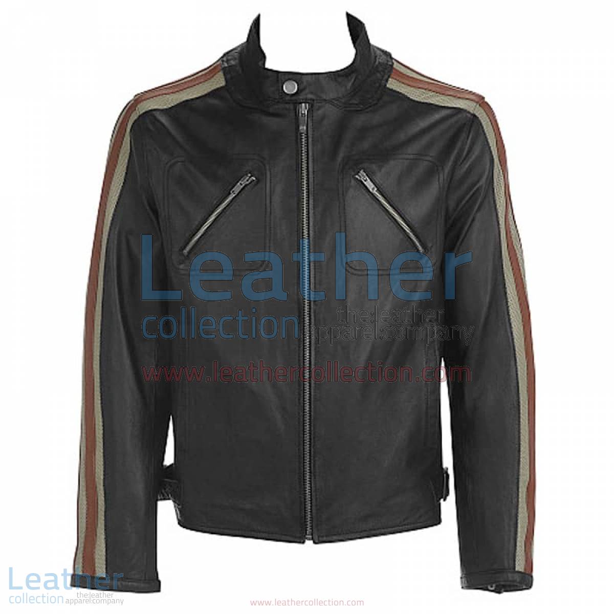 Leather Jacket With Stripes on Sleeves | leather jacket with stripes