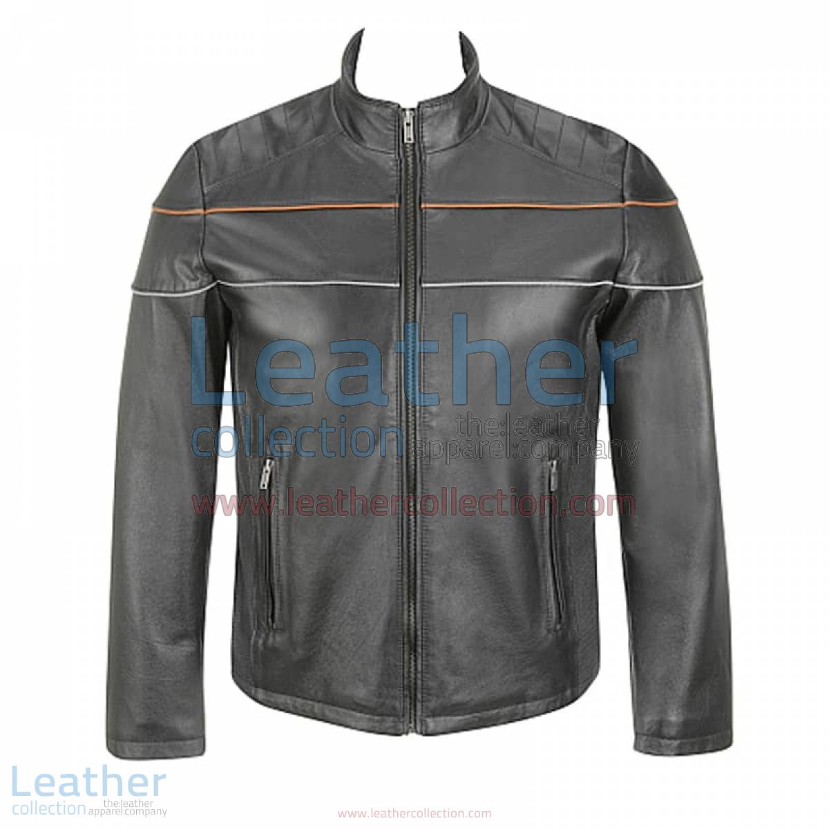 Leather Moto Jacket with Piping on Chest | leather moto jacket