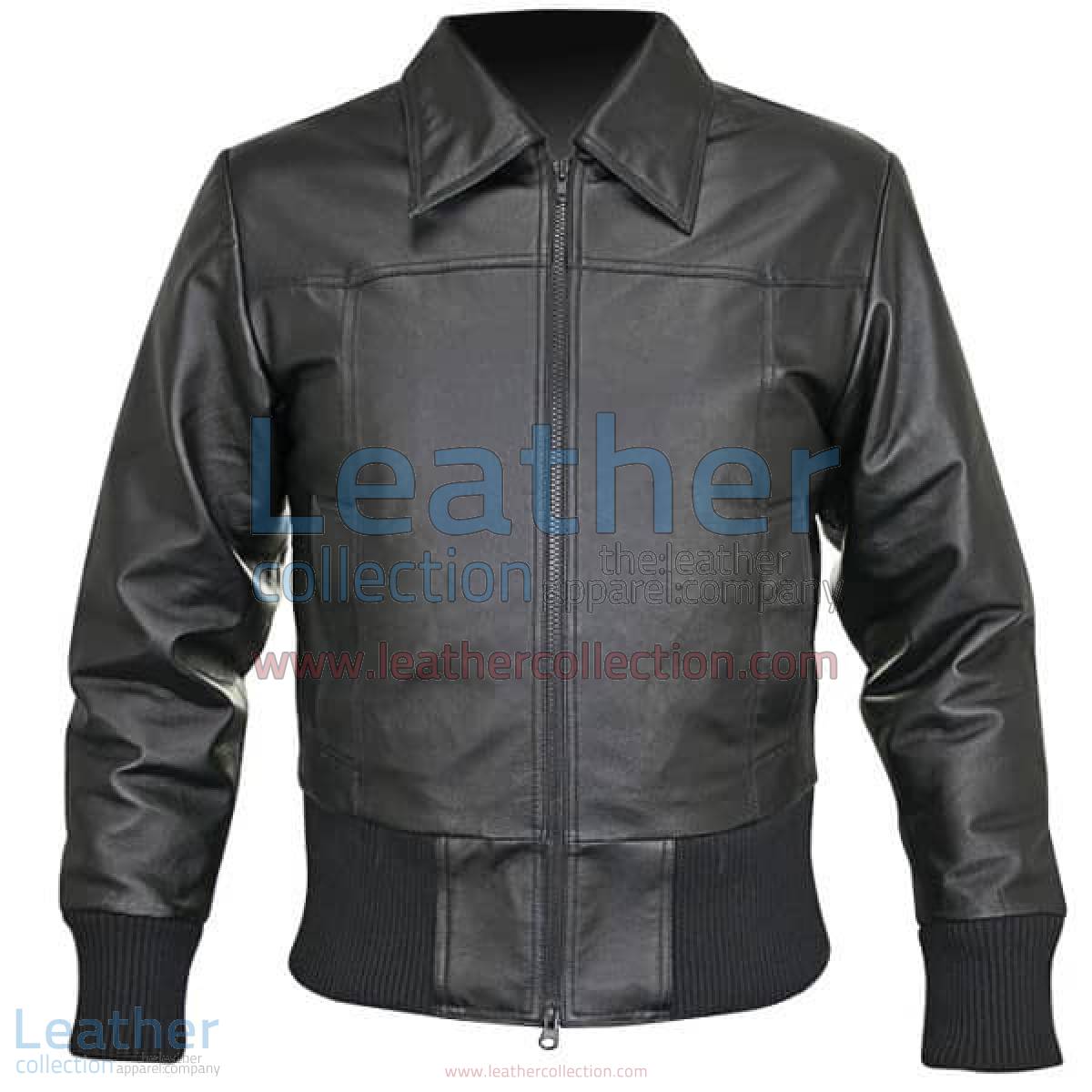 Rib Knit Waist Length Jacket of Leather | waist length jacket