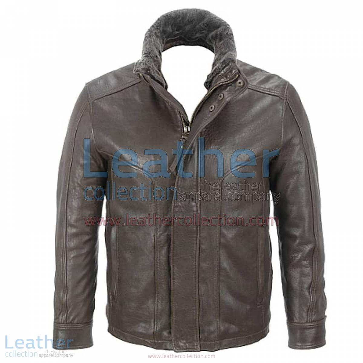 Rugged Leather Jacket with Removable Shearling Collar | shearling collar jacket