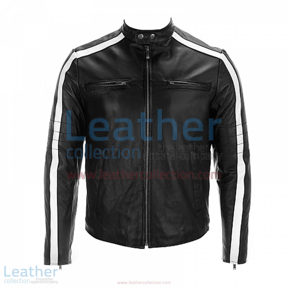 Semi Moto Leather Jacket With Stripes on Sleeves | leather jacket with stripes