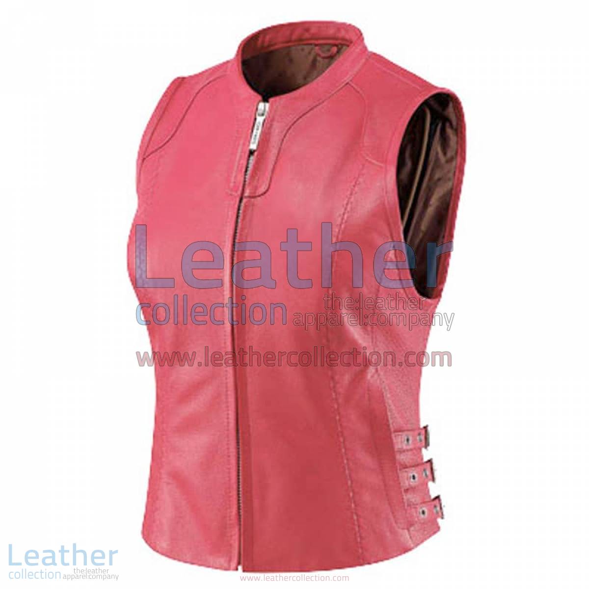 Women Pink Classic Leather Vest | pink leather vest