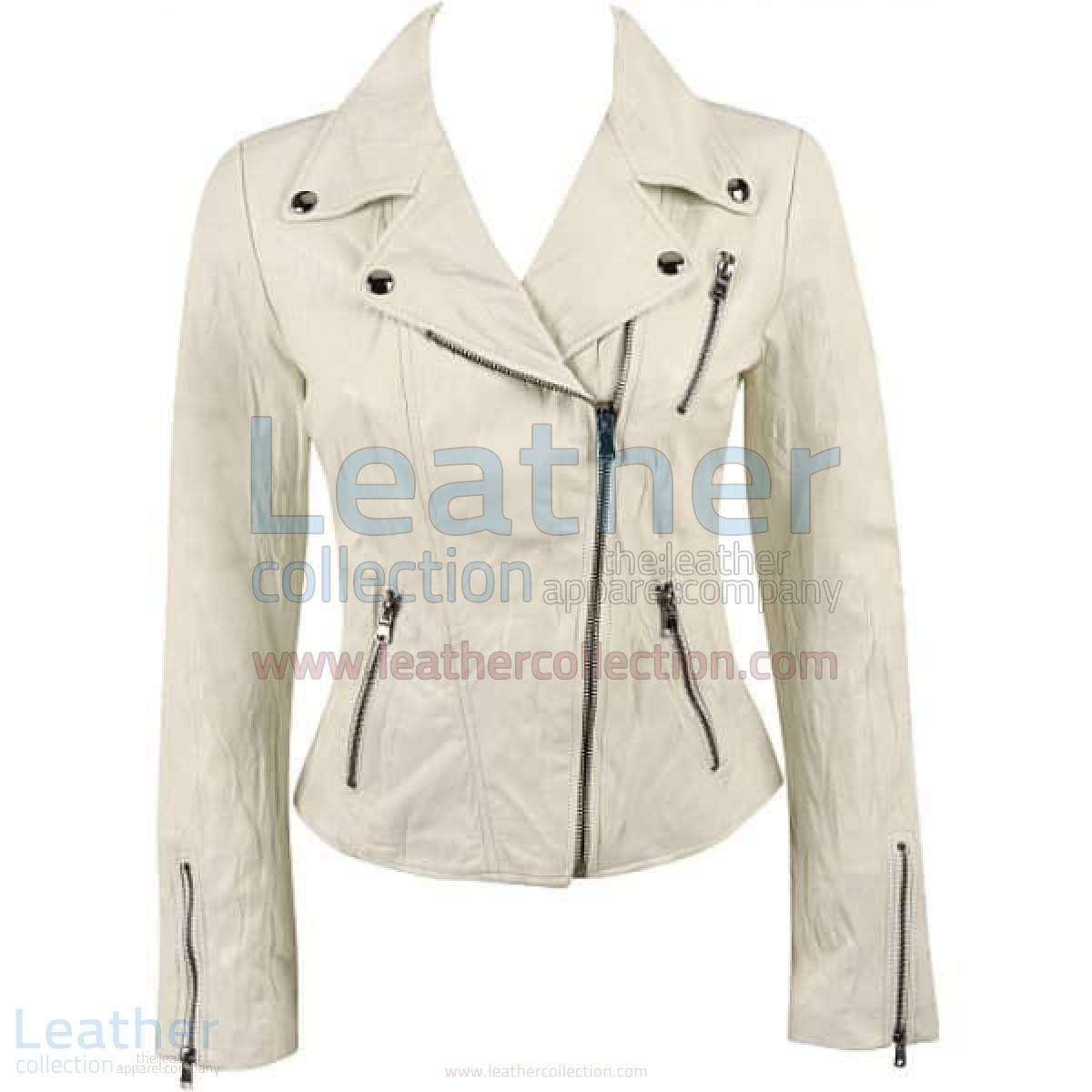 Ladies Brando Style Crinkle Casual Leather Jacket