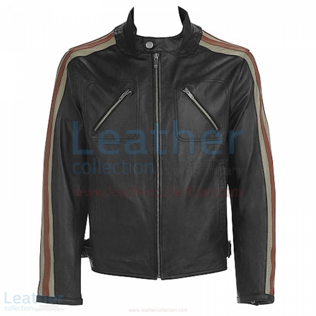 Leather Jacket With Stripes on Sleeves
