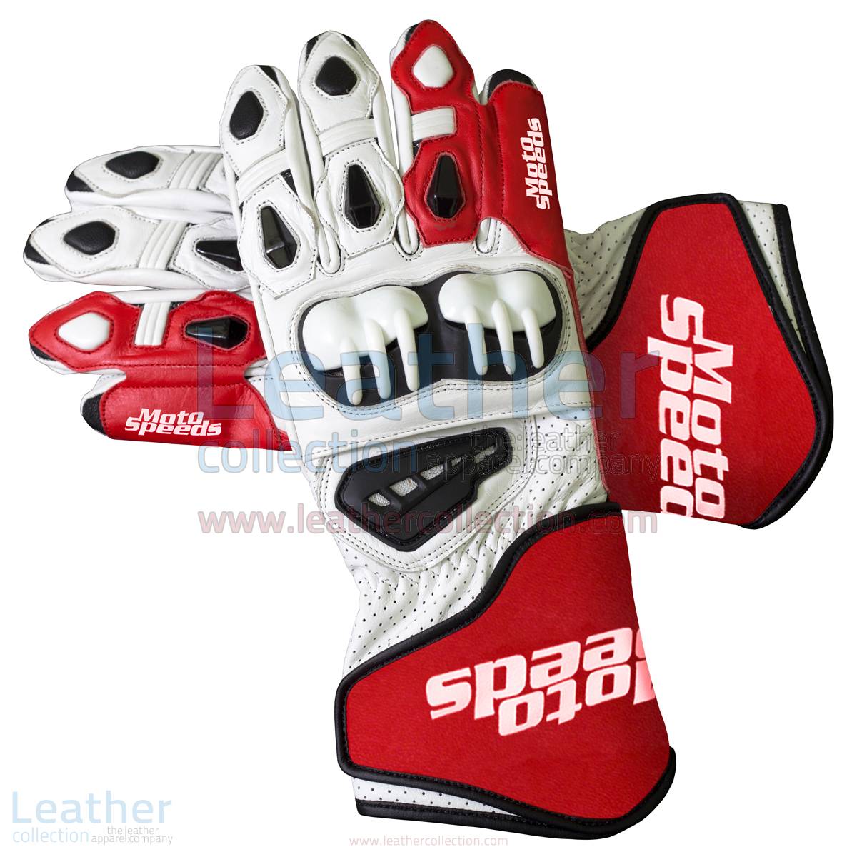 Red & White Leather Moto Gloves