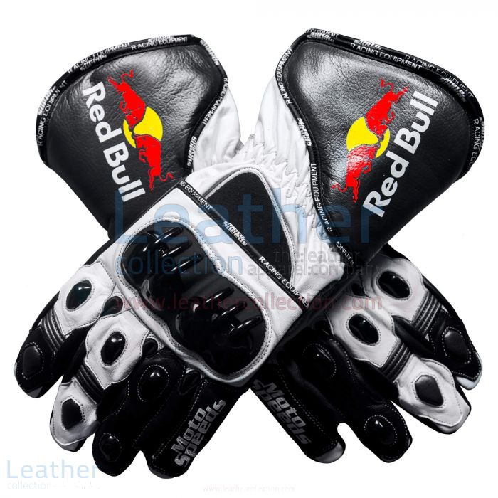 Red Bull Motorcycle Leather Gloves upper view